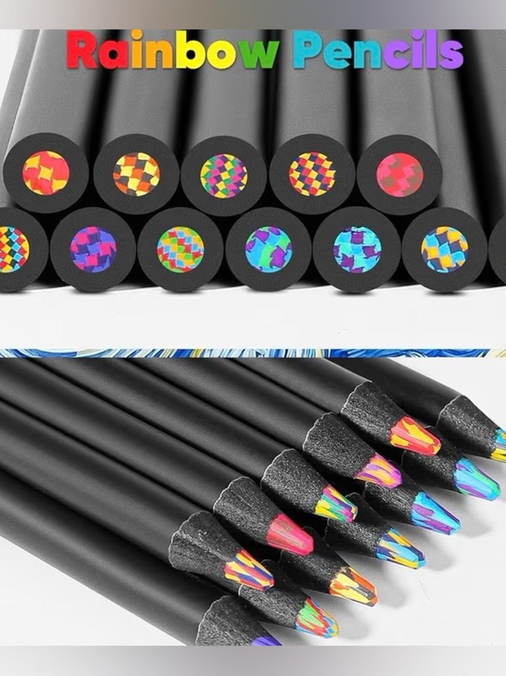 Rainbow Multicolor Core Black Barrel Pencils